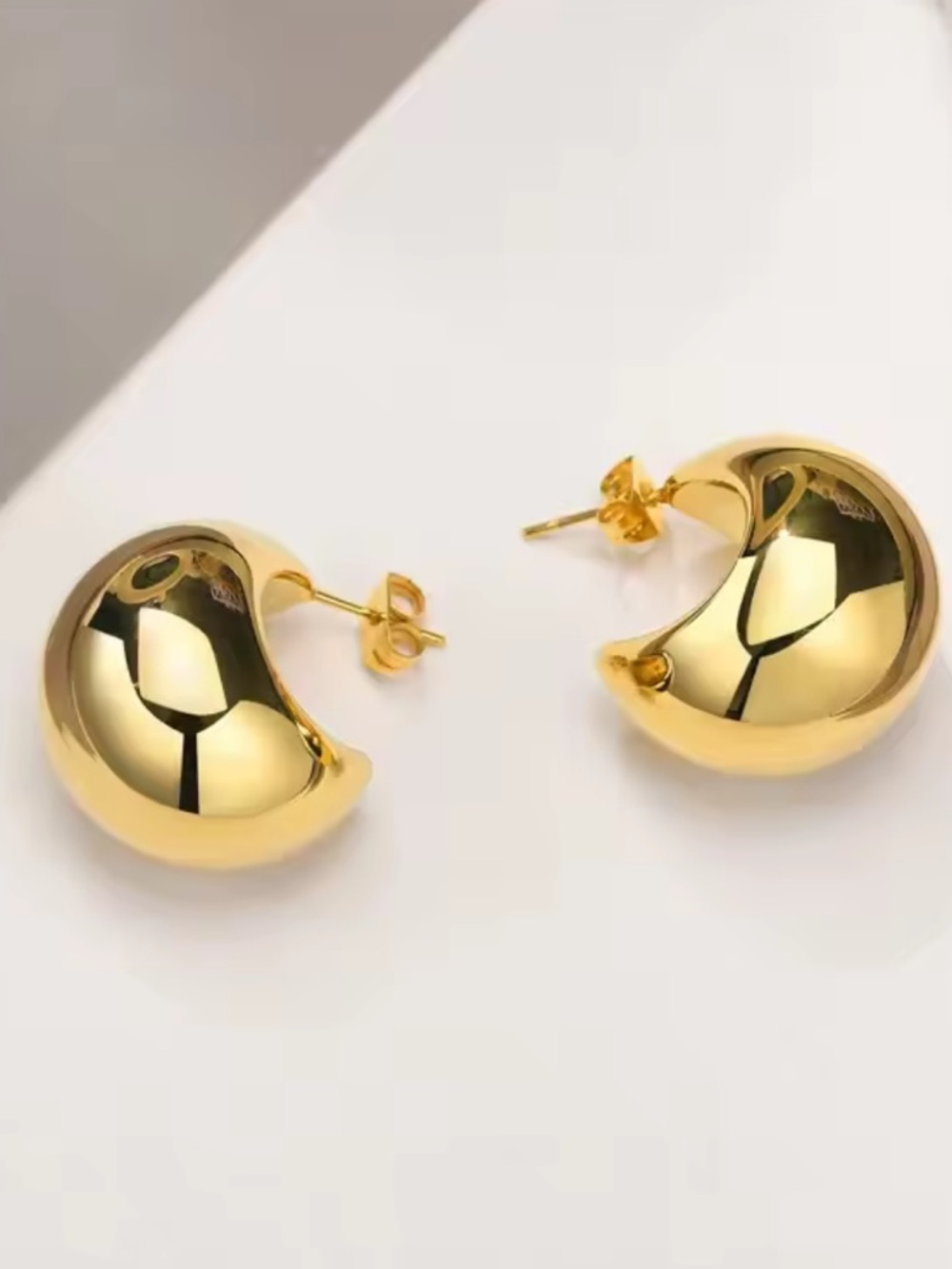 Polished Gold Crescent Dome Stud Earrings